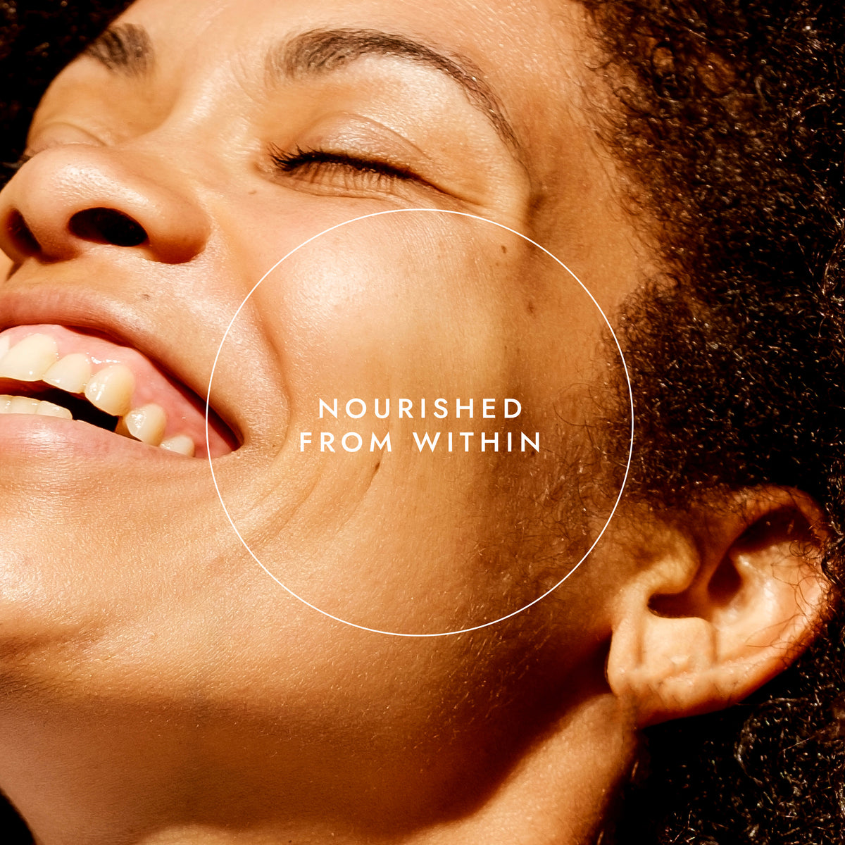  Image of a joyful woman with glowing skin, representing the inner nourishment benefits of Fushi's Ayurvedic Chyawanprash.